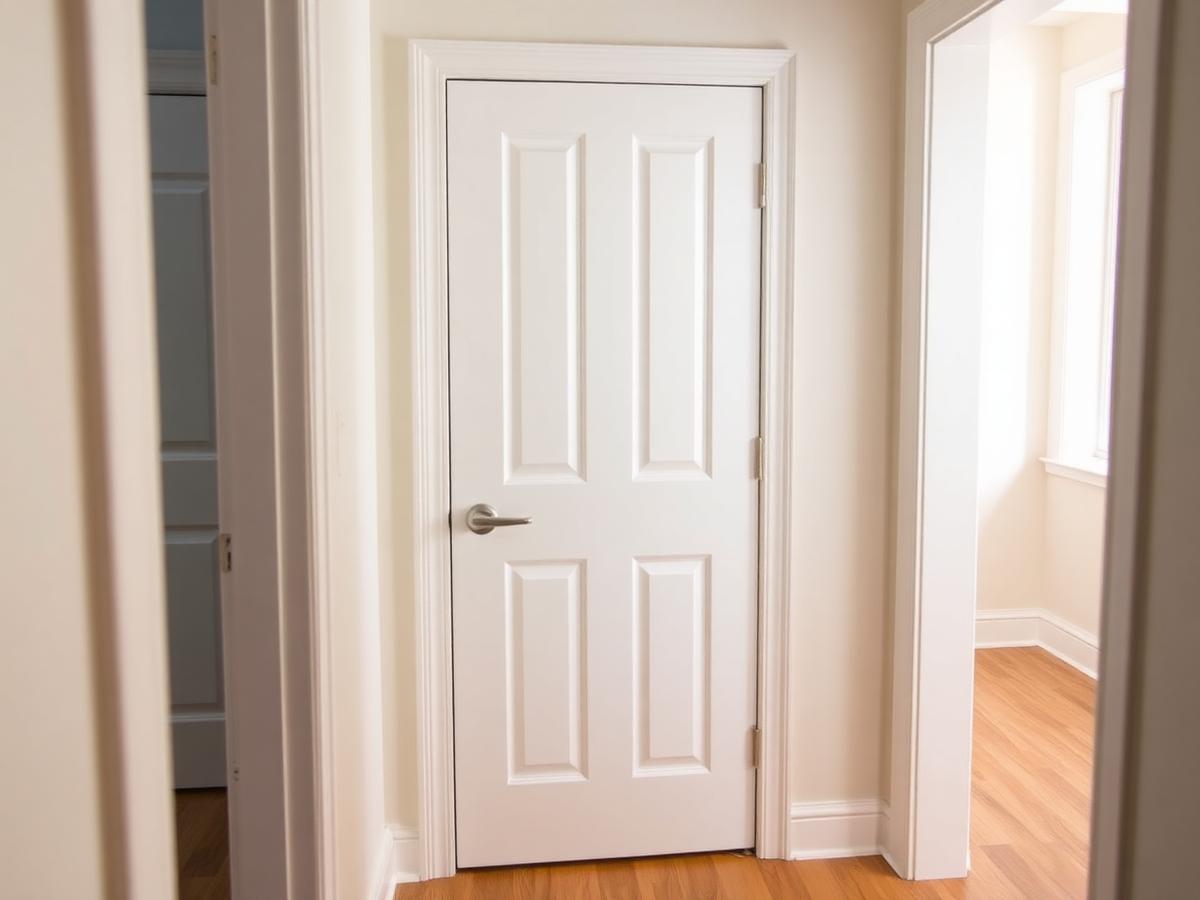 Illustrative example: a properly hung interior door with brushed nickel hardware and clean trim.