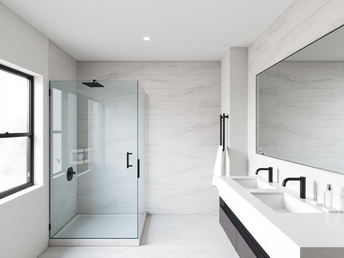 Illustrative example: a remodeled bathroom with a tiled walk-in shower, vanity and modern fixtures.