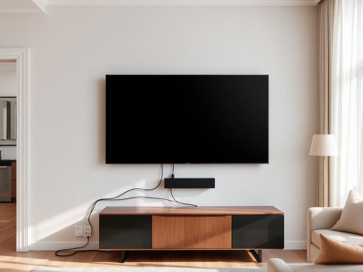 Illustrative example: a flat-screen television wall mounted with cables routed out of sight.
