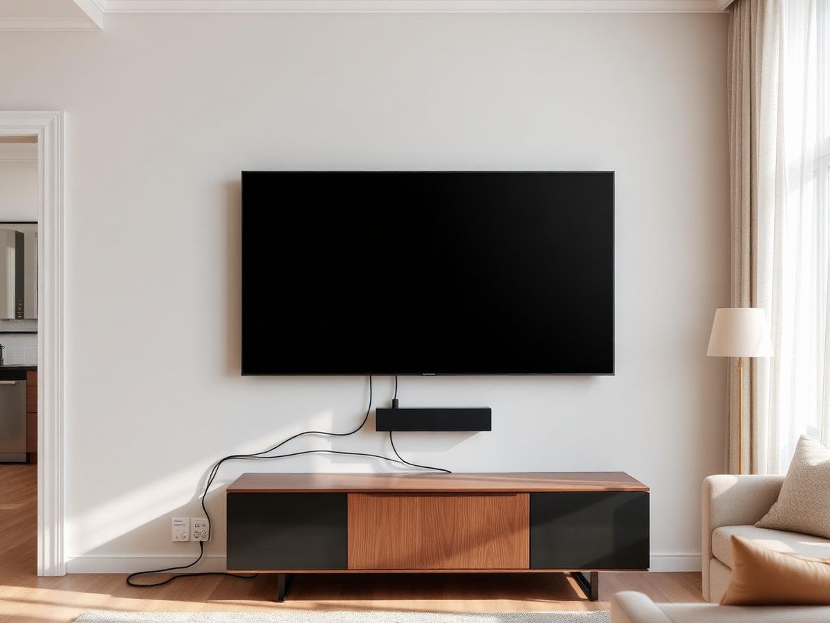 Illustrative example: a flat-screen television wall mounted with cables routed out of sight.