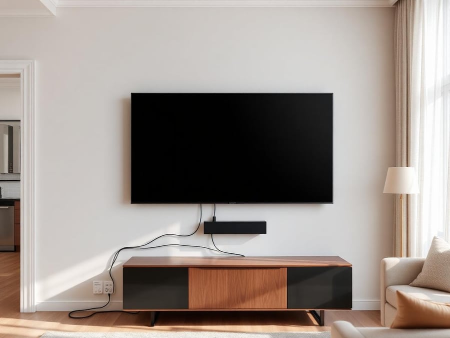 Illustrative example: a flat-screen television wall mounted with cables routed out of sight.